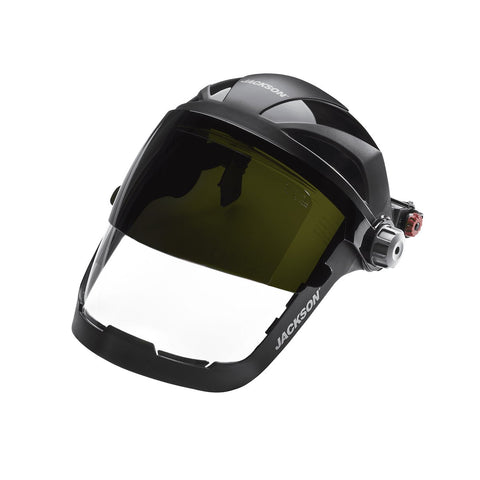 Jackson Safety QUAD500 Face Shield, Shade 8 IR Welding Flip Visor, Universal Adapter, Clear Tint, Anti-Fog, Black, 14238