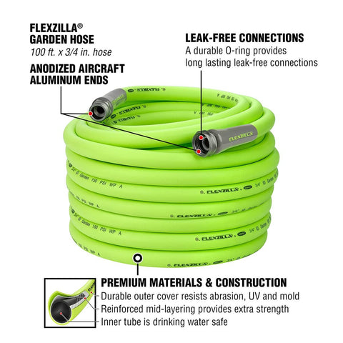 Flexzilla HFZG6100YW Garden Hose 3/4in X 100ft 3/4in 11 1/2 Ght Fittings