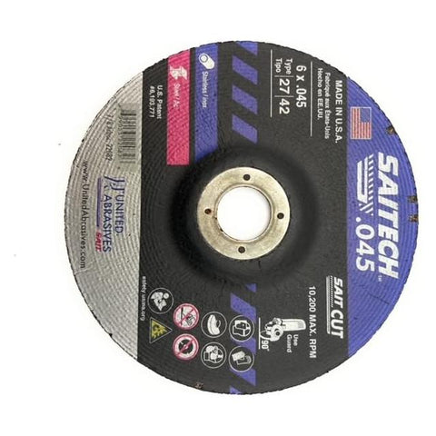 United Abrasives-Sait 22082 Saitech™ High Performance Cut-Off Wheels (Type 27/Type 42 Depressed Center) 6" x .045" x 7/8", 2 Pack