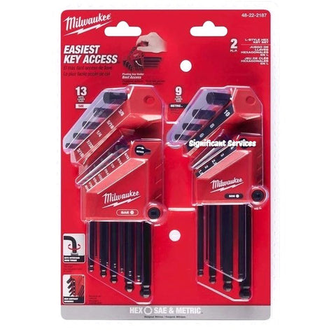Milwaukee 48-22-2187 Hex Key Set 22-Piece SAE Metric Ball End Allen L-Wrench Kit