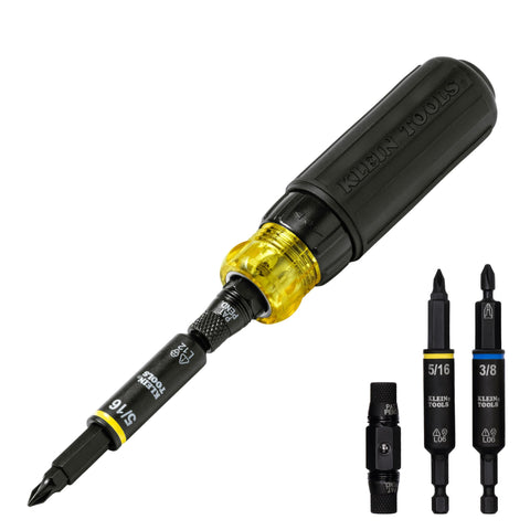Klein Tools 32500HDRT KNECT Ratcheting Screwdriver, Multi-Bit Screwdriver/Nut Driver, Impact Rated 11-in-1 Tool with Phillips, Slotted, Square and Torx Tips