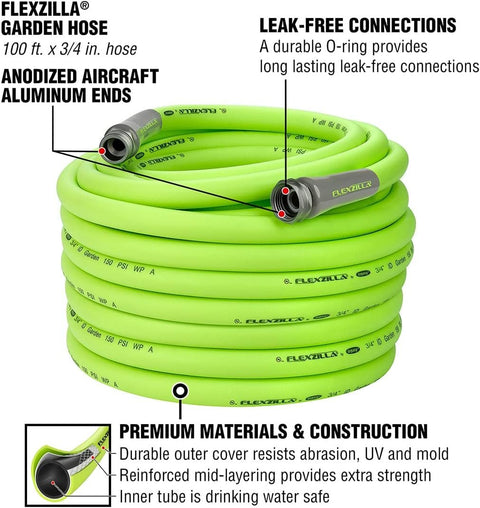 Flexzilla HFZG6100YW Garden Hose 3/4in X 100ft 3/4in 11 1/2 Ght Fittings