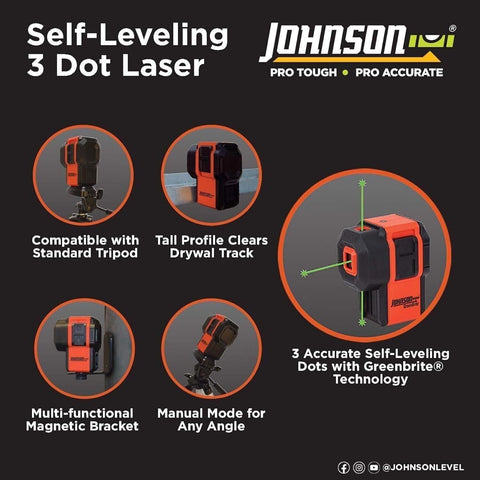 Johnson Level & Tool 40-6641 Self-Leveling 3 Dot Laser Kit w/ GreenBrite