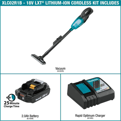 Makita XLC02ZB 18V LXT Lithium-Ion Cordless Vacuum, Tool Only