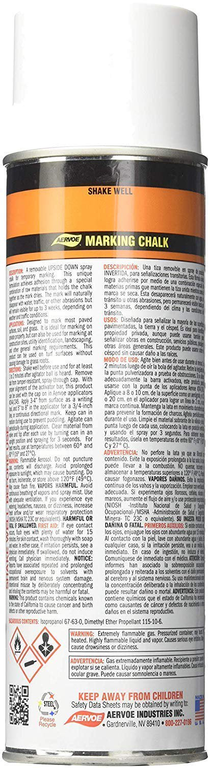 Aervoe (215) 15 oz White Non-Clogging Temporary Upside-Down Marking Spray Chalk 12 Pack
