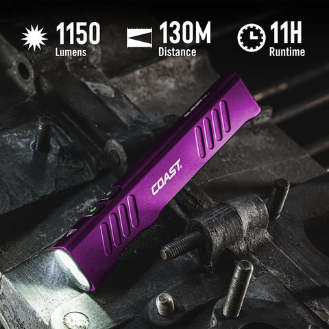Coast Slayer LED Flashlight 1150 Lumen USB-C Rechargeable Spot/Flood Mode Purple