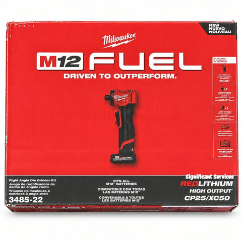 Milwaukee 3485-22 M12 FUEL 12V 1/4" Right Angle Die Grinder Cordless 2-Battery Kit