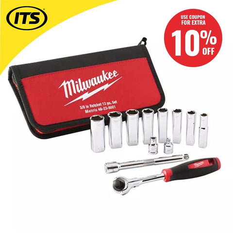 Brand NEW Milwaukee 48-22-9001 12 Piece 3/8" Drive Metric Socket Set Tool & Case