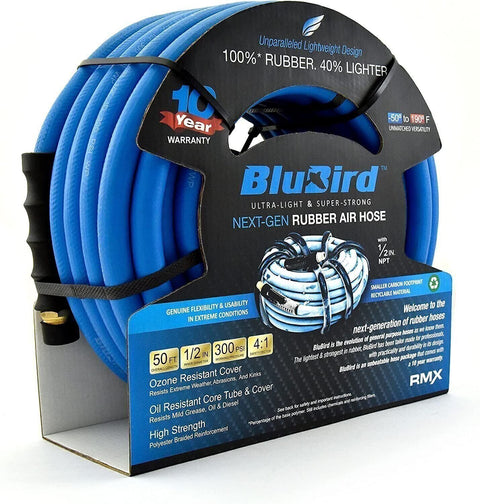 BLUBIRD BB1250 1/2" x 50' Rubber Air Hose 100% Rubber Light Strong Flexible
