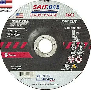 United Abrasives-SAIT 22047 A60S General Purpose Cut-Off Wheel (Type 27/Type 42 Depressed Center) 6" x .045" x 7/8", 50-Pack