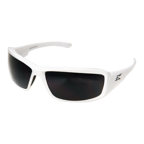Edge XB146 Brazeau Wrap-Around Safety Glasses, Anti-Scratch, Non-Slip, UV 400, Military Grade, ANSI/ISEA & MCEPS Compliant, 5.04" Wide, White Frame/Smoke Lens