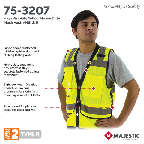 Majestic 75-3208 Fabric High Visibility Heavy Duty Orange Mesh Vest Large