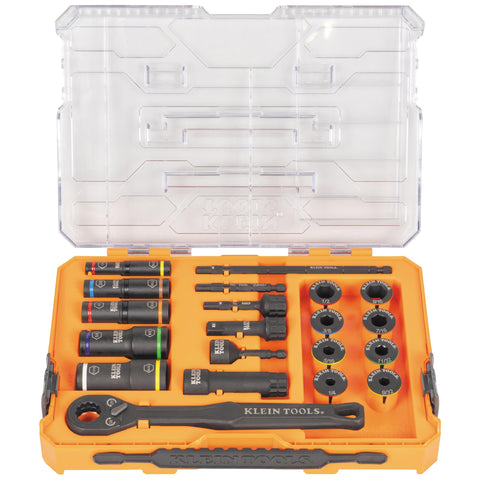 Klein Tools 65240 KNECT Impact Deep-Well Flip Socket and Low-Profile Pass Through Socket Set, SAE, 20-Piece, MODbox Case, 1/4-Inch and 3/8-Inch Drive