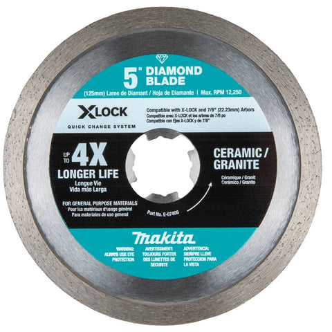 Makita E-07406 X-Lock 5" Continuous Rim Diamond Blade for Ceramic and Granite Cutting