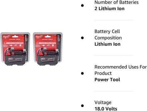 Milwaukee 48-11-1850R M18 18V 5Ah XC Extended Capacity Resistant Battery 2...