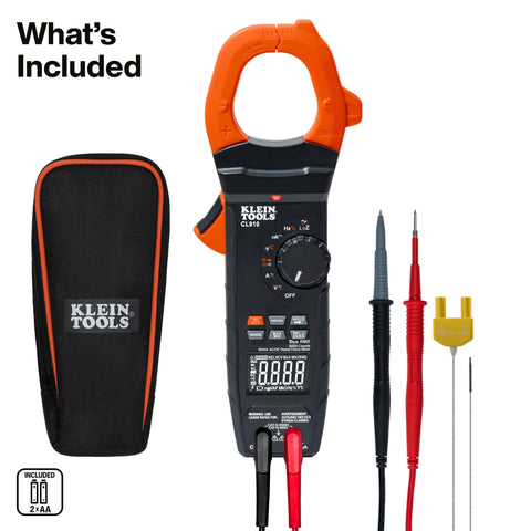Klein Tools CL910 2000V 2000A AC/DC Auto-Ranging Digital Clamp Meter with TRMS, Worklight, Backlit Display, Solar Panel Wind Turbine High Voltage Testing