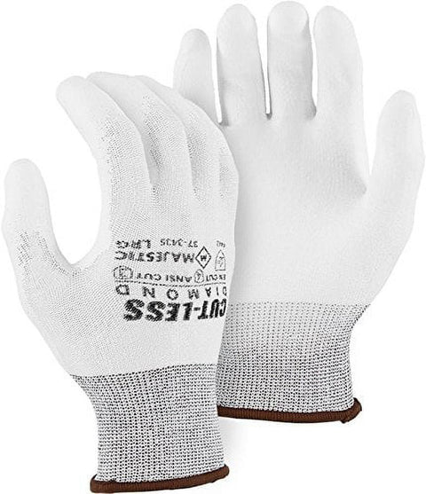 Majestic 37-3435 White Cut-Less Diamond Seamless Knit Glove PU Palm XL 12 Pair
