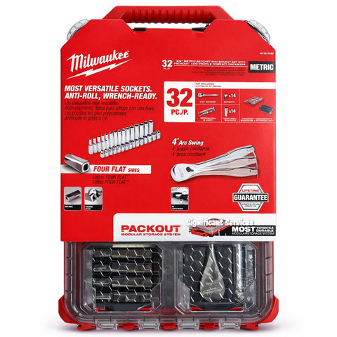 Milwaukee 48-22-9482 32-Piece Metric 3/8 in. Mechanics Ratchet and Socket Set with PACKOUT Case