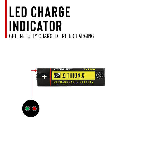Coast ZX1010 ZITHION-X Rechargeable Li-Ion Battery USB Port for LED Flashlights