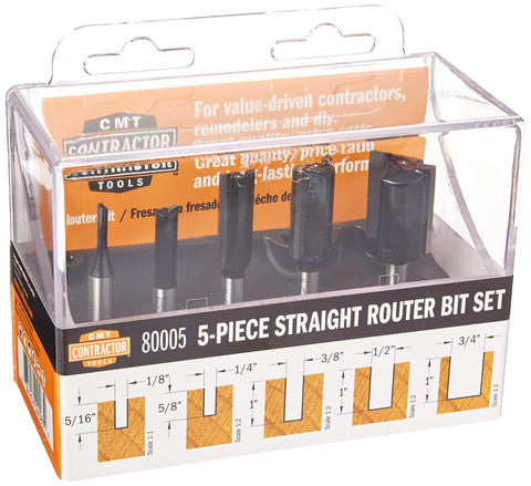 CMT 80005 5Piece Straight Router Bit Set 1/4" Shank