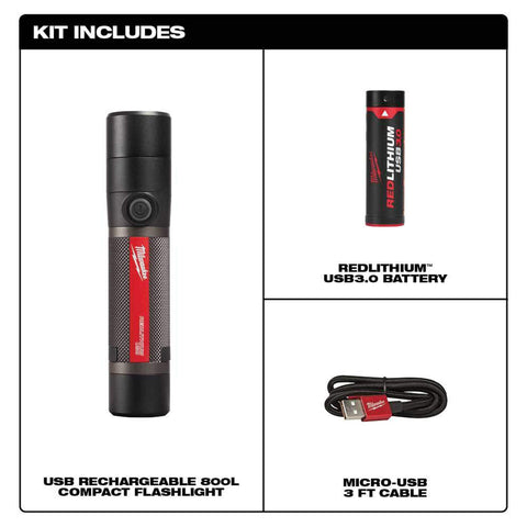 Milwaukee USB Rechargeable 1100 Lumen Twist Focusing Flashlight