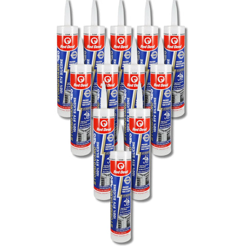 Red Devil 0787 StormGuard 920 100% RTV Silicone Window and Door Sealant, A Water-Resistant Adhesive for Interior and Exterior Use, 10.1 oz. Tube, Clear, 12-Pack