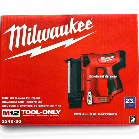 Milwaukee 2540-20 M12 12V 23 Gauge Compact Cordless Pin Nailer Bare Tool