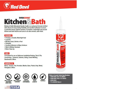 Red Devil 0406 Duraguard Kitchen & Bath Siliconized Acrylic Caulk, 10.1 oz, White