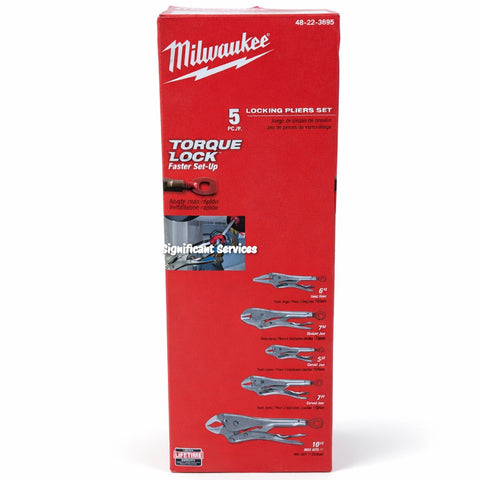Milwaukee 48-22-3695 5-Pc Pliers Set TORQUE LOCK Locking Pliers Kit