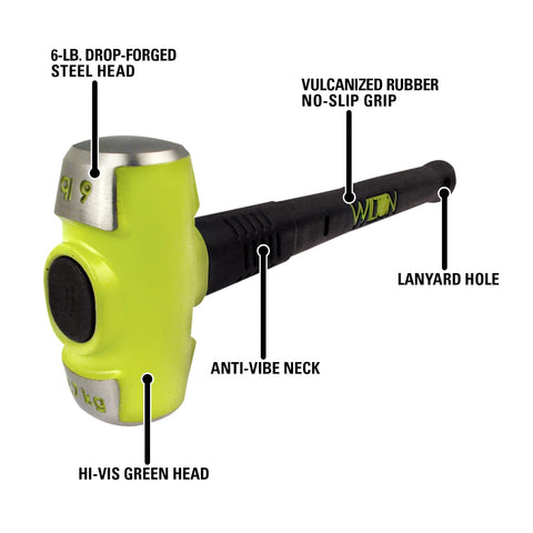 Wilton BASH 20616 16" 6 Lb Head Sledge Hammer Unbreakable Rubber Handle