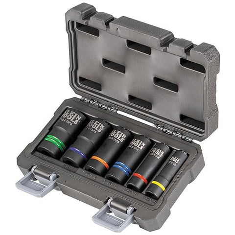 Klein Tools 660KIT1 1/2-Inch Drive Impact Socket Set with 5-in-1 Impact and 6 Slotted Sockets, for Linemen and Utility Work, 8-Piece