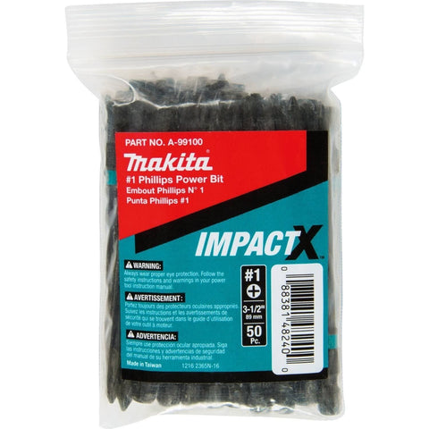 Makita A-99100 Impactx #1 Phillips 3-1/2? Power Bit, 50 Pack, Bulk