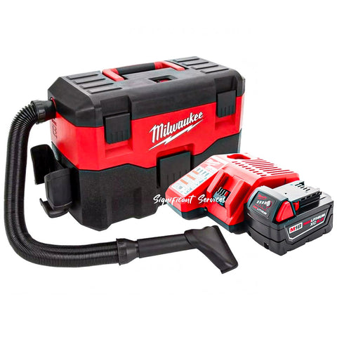 New Milwaukee 0880-20P M18 18V Li-Ion Wet Dry Vacuum 5.0 Ah Battery Charger Kit