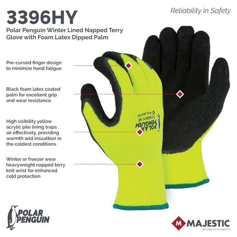 Majestic 3396HY Polar Penguin Winter Hi Vis Yellow Gloves X-Large 12 Pair