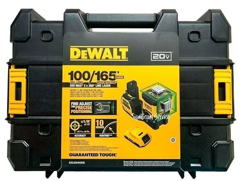 DEWALT DCLE34030G 20V MAX XR 3 X 360 Cross-Line Green Laser Level 2.0 Ah Kit