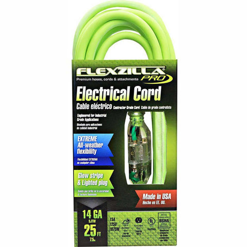 Flexzilla FZ512725 Pro Extension Cord, 14/3 AWG SJTW, 25 ft., Lighted Plug
