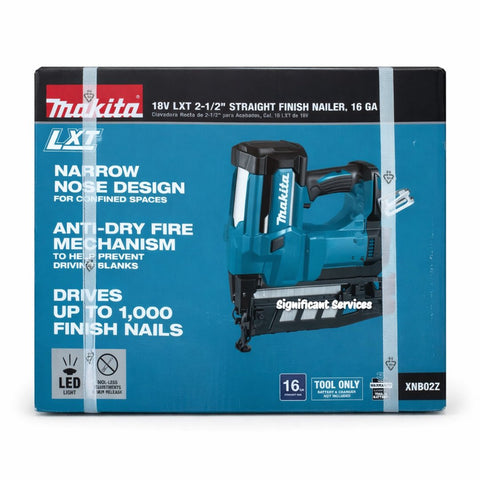 Makita XNB02Z 18V LXT 16 Ga 2-1/2" Brushless Cordless Straight Finish Nailer New