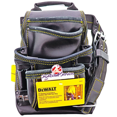 DEWALT DG5433 10 Pocket Heavy Duty Top Grain Leather Carpenter's Nail Tool Pouch