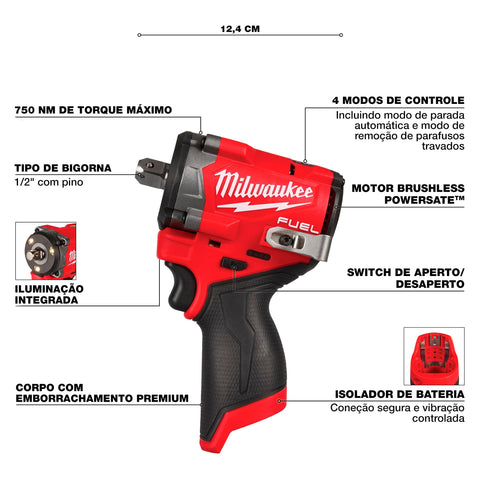 Milwaukee 2563-20 M12 FUEL Stubby 1/2" Cordless Impact Wrench 12V Tool Only