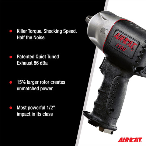 AIRCAT 1150 1/2" Pneumatic Impact Wrench 900 ft-lb Max Torque Composite Body