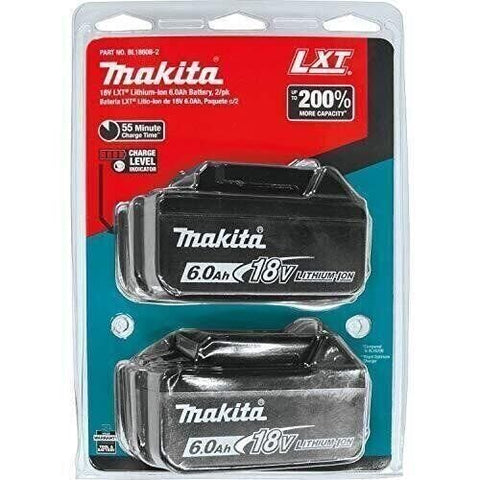 Makita BL1860B-2 18V LXT Lithium-Ion 6.0Ah Battery, 2/pk, Black