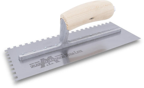 MARSHALLTOWN 788SW 5/16" Sq. Carbon Steel Notched Trowel- Wooden Curved Handle (11X4.5"Blade)