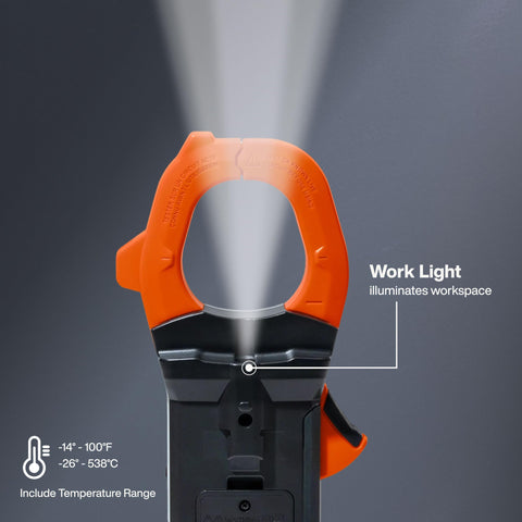 Klein Tools CL910 2000V 2000A AC/DC Auto-Ranging Digital Clamp Meter with TRMS, Worklight, Backlit Display, Solar Panel Wind Turbine High Voltage Testing