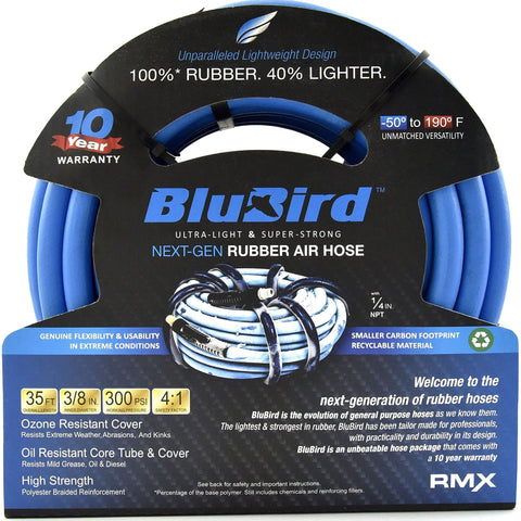 BLUBIRD BB3835 3/8" x 35' Lightweight Polyester 100% Rubber Air Hose