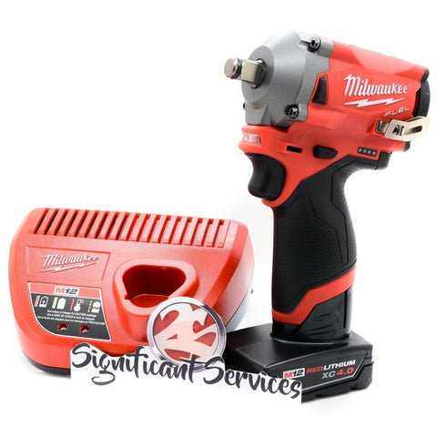 Milwaukee 2555-20 M12 FUEL Stubby Cordless 1/2" Impact Wrench 4.0 Ah Battery Kit
