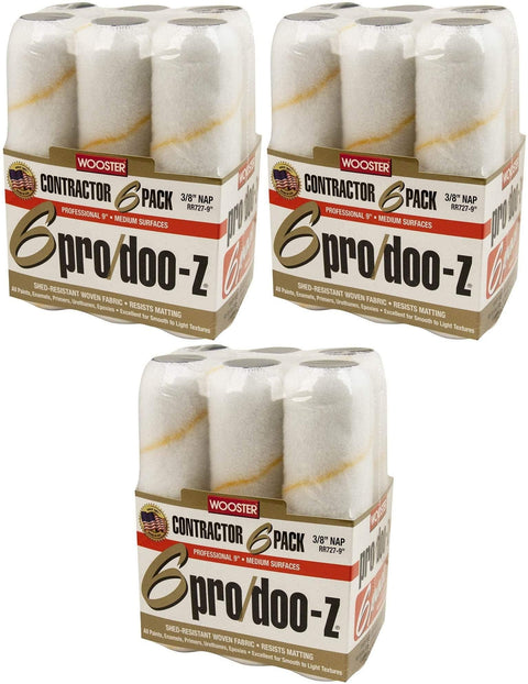 Wooster Brush RR727-9 Pro/Doo-Z Nap Paint Rollers, 3/8-Inch, 18 Pack