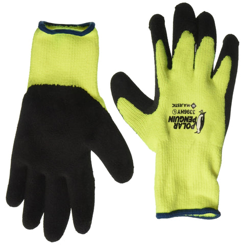 Majestic Glove 3396HY/9 Industrial Gloves, Rubber Palm, Winter, Knit, Medium, Black/Yellow (Pack of 12)