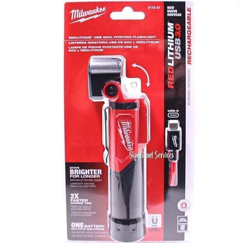 Milwaukee MIL 2113-21 USB Rechargeable LED Pivoting Flashlight Kit