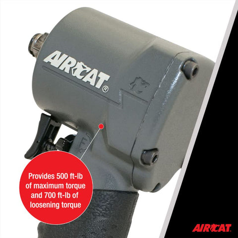 AIRCAT 1057-TH 1/2" Stubby Impact Wrench, 500 ft-lb Max Torque