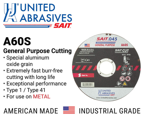 United Abrasives 23106 Type 41/1 6-Inch x .045 Inch x 7/8-Inch Grade A60S Cut Off Wheels 50Pk